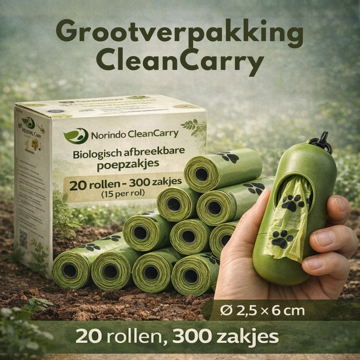 Norindo CleanCarry – Biologisch Afbreekbare Poepzakjes (10 rollen / 150 zakjes)